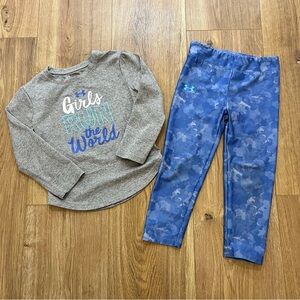 Under Armour Girls 3T Gray Top and Blue Camo Activewear Set